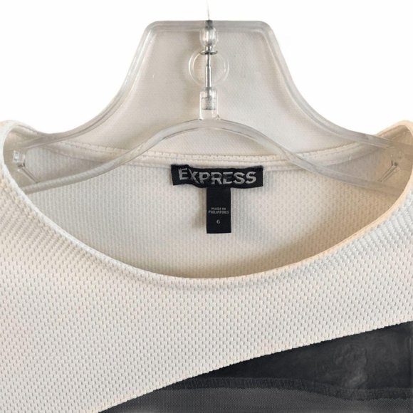 Express Mesh Cut-Out Bodycon Mini Dress 6 Black Ivory Scoop Neck Short Sleeves - Picture 2 of 7